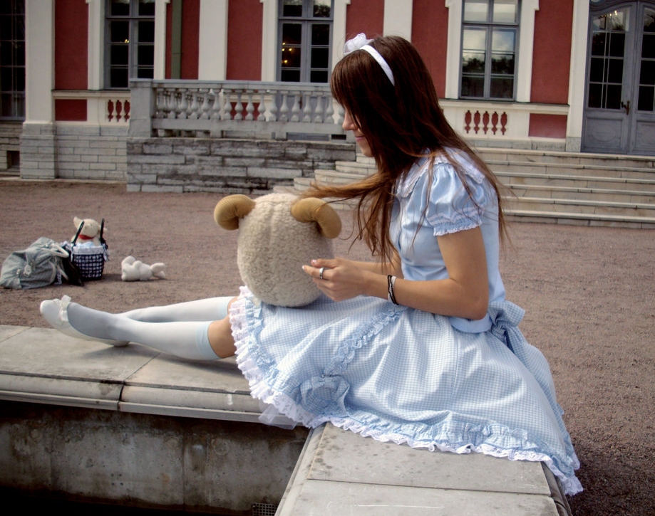 Auburn Lolita wearing Blue Long Socks and White Ballerinas